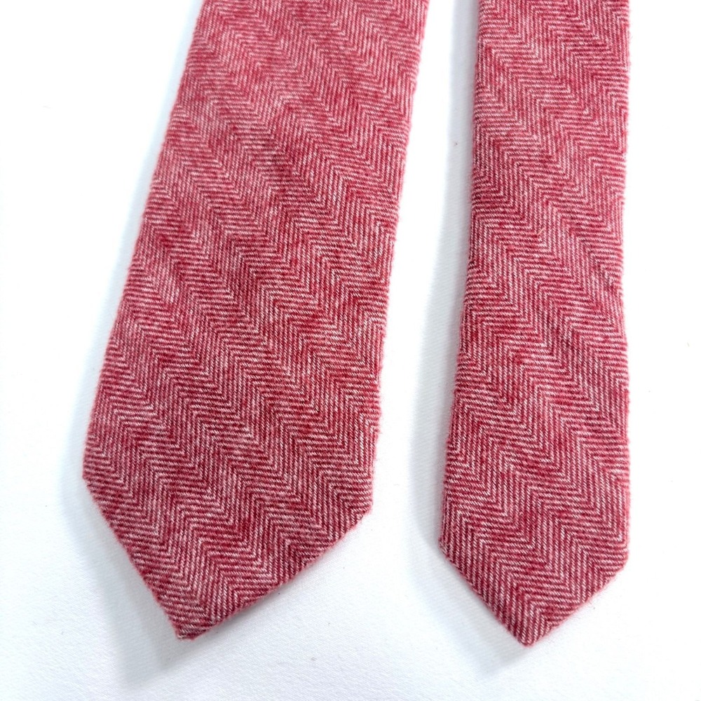 Gilded Age New York Necktie Red Herringbone 100% Cotton Handmade Slim Tie